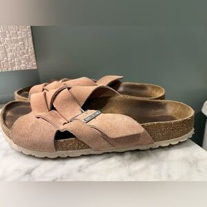 Birkenstock Lugano Soft Footbed Sandals Pink Rose Suede Leather Size 41 US 10